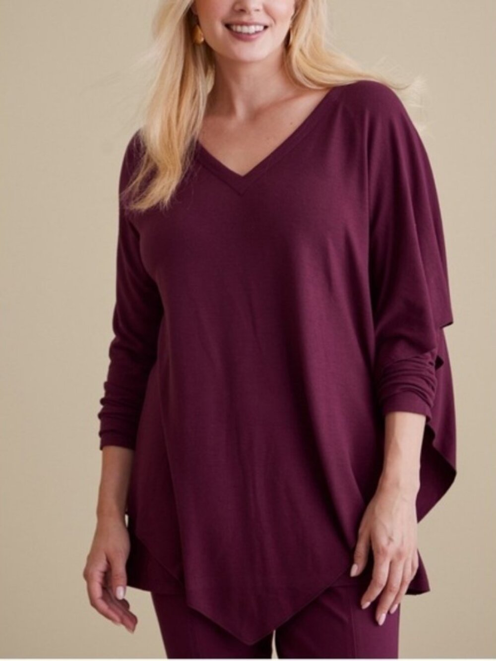 Soft Surroundings women Burgundy Top blouse stretchy office cozy fall  casual M